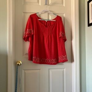 Orange/red Embroidered Women's Top